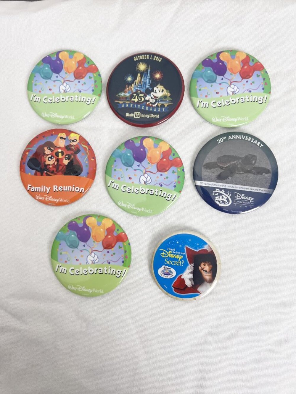 Disney Parks 8 pin-back buttons Walt Disney World 45th Anniversary conservation